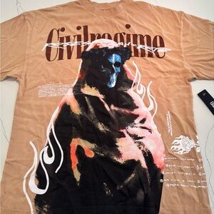 Civil Regime Graphic Tan T-Shirt with Artistic Design - Medium